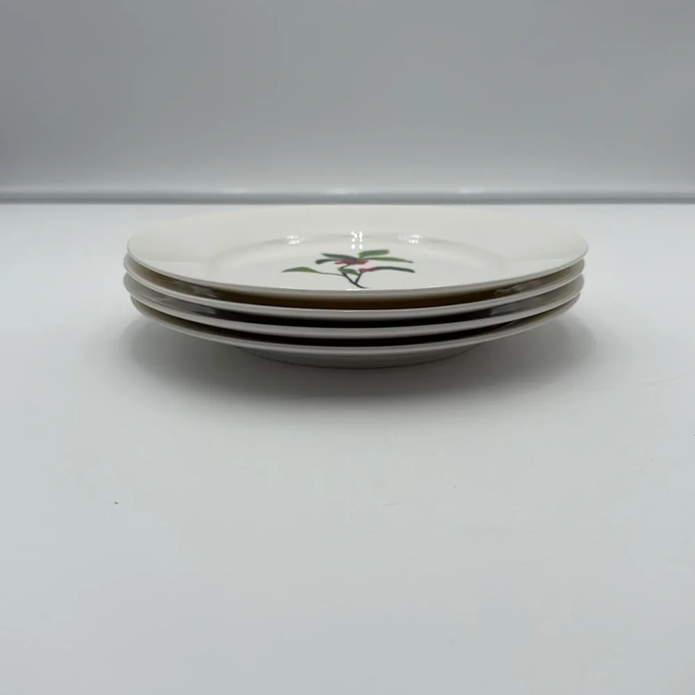 Set Of 4 Crate & Barrel Christmas Holiday Theme Salad Appetizers White Plates